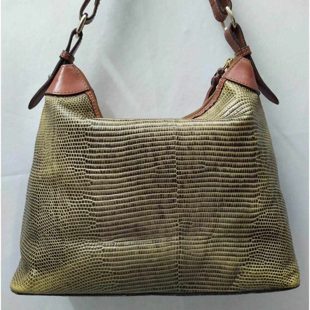 Dooney & Bourke Yellowish Green Leather Lizard Embossed Zipper Hobo Shoulder Bag - Picture 2 of 16